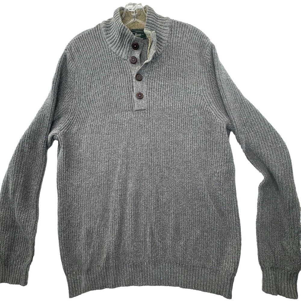 G.H. Bass Chunky Fishermans Sweater Mens Large Neutral 1/4 Button Henley